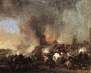 Philips Wouwerman Cavalry Battle in front of a Burning Mill by Philip Wouwerman oil painting picture wholesale